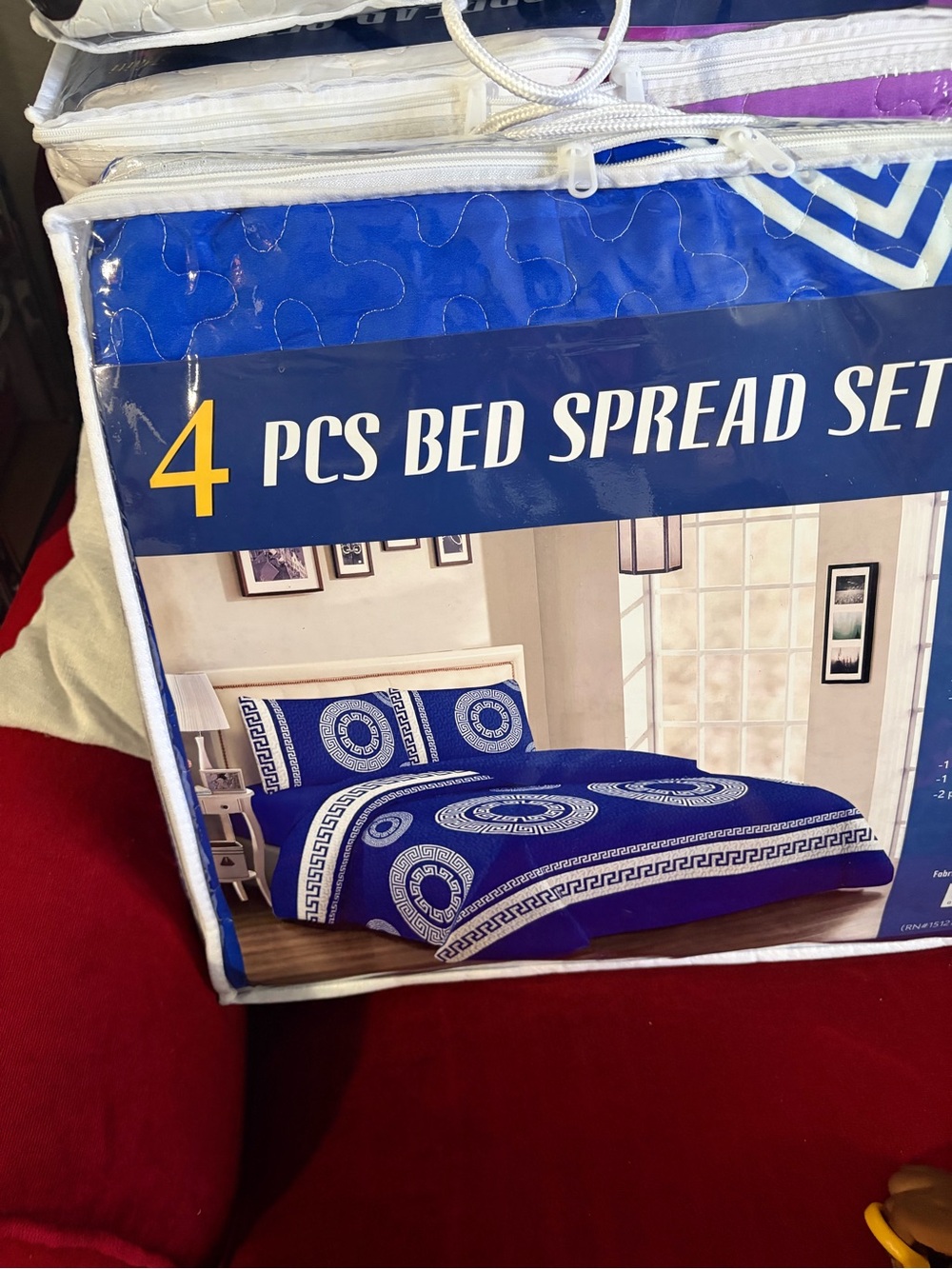 4-Piece Blue Bedspread Set with White Medallion Accents